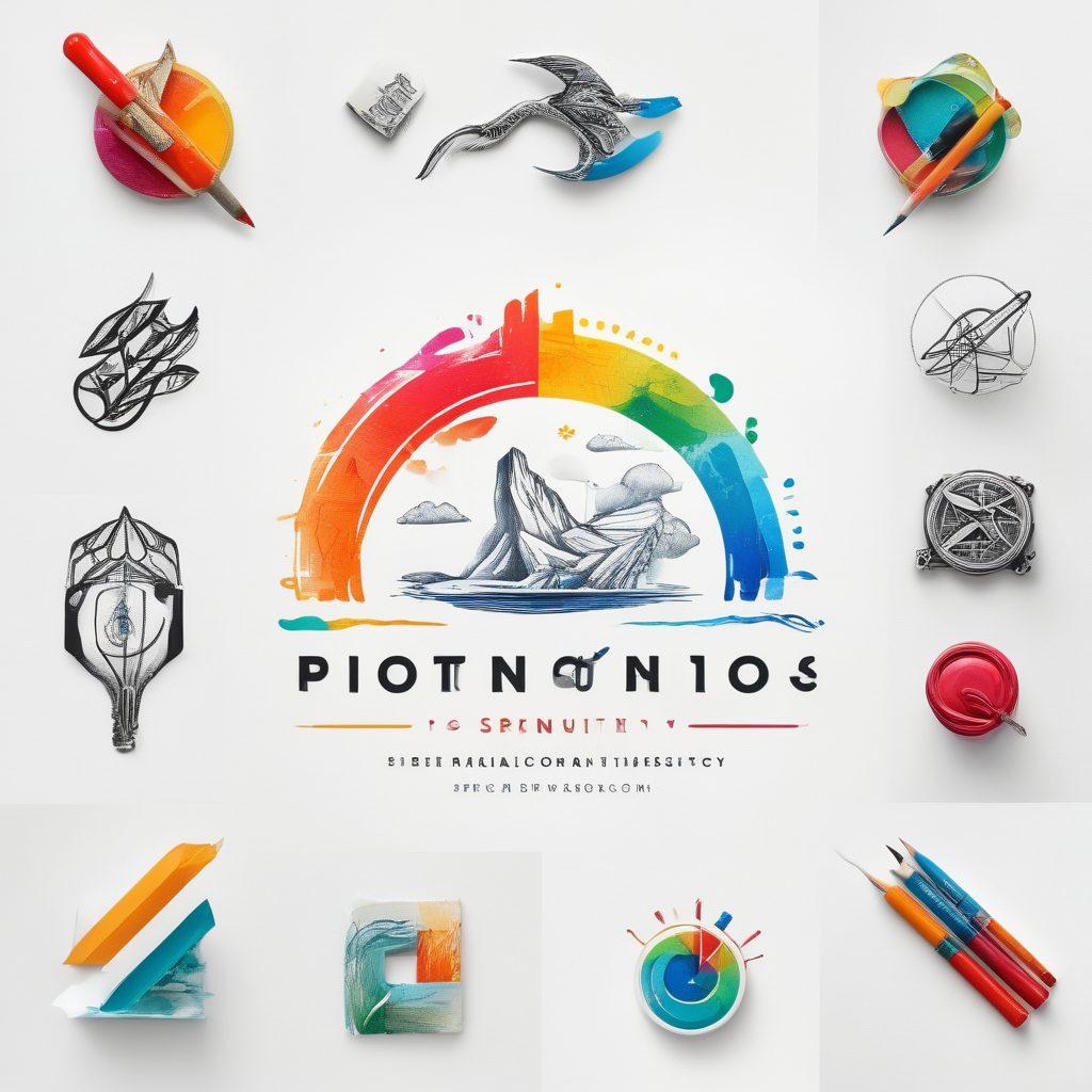 A visually striking logo design station showcasing diverse design elements, tools, and sketches that embody creativity and innovation. Include vibrant colors, an artist's hand creating a logo, and a background of powerful brand identities represented by various logos. The atmosphere should evoke inspiration and professionalism, highlighting the art and craft of logo design. super-realistic. vibrant colors. white background.